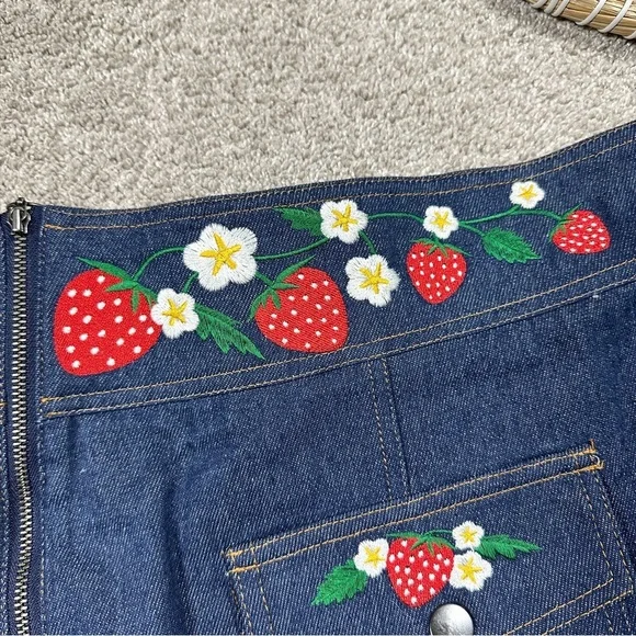 Smak Parlour Strawberry Blossom Embroidered Denim Wide Leg Pants High Rise 4X - Picture 10 of 16